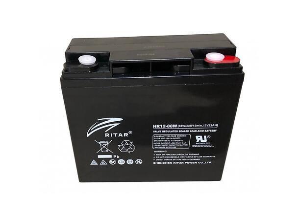 RITAR High Rate AGM Batteri 12V 22AH 181x77x167mm, M5